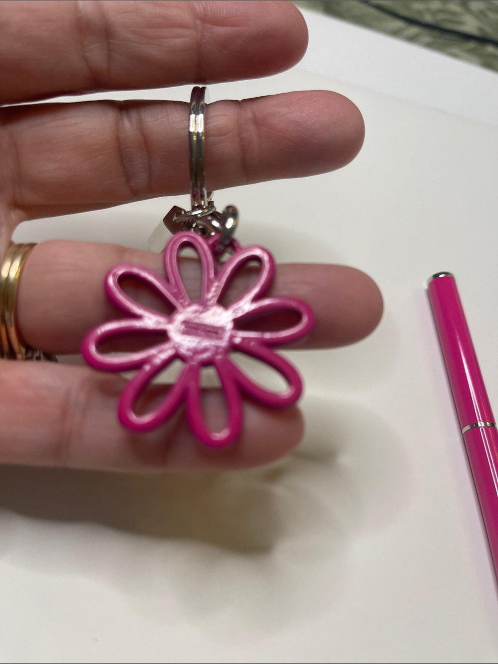 Coach Pink Floral Keychain with Matching Pink Coach Pen - Picture 5 of 9